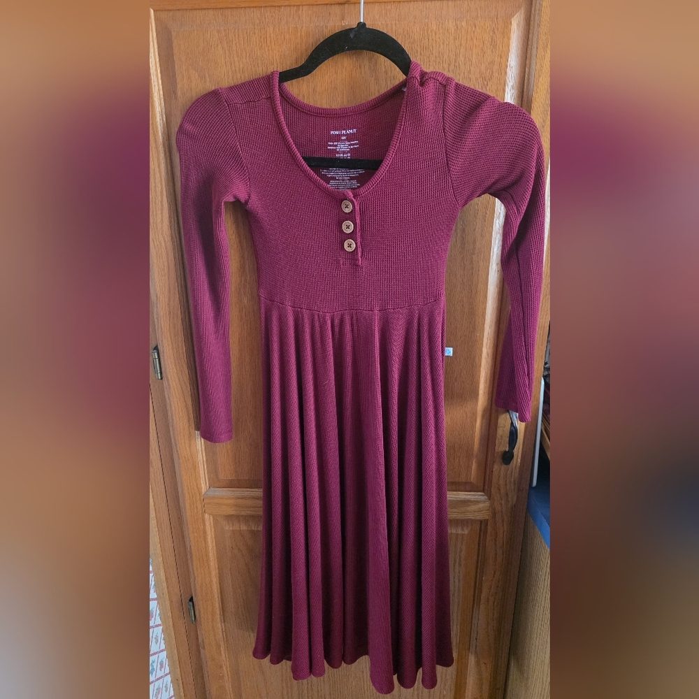Posh Peanut Girls 10Y Worn OnceBurgundy Long Sleeve Henley WaffleKnit Midi Dress